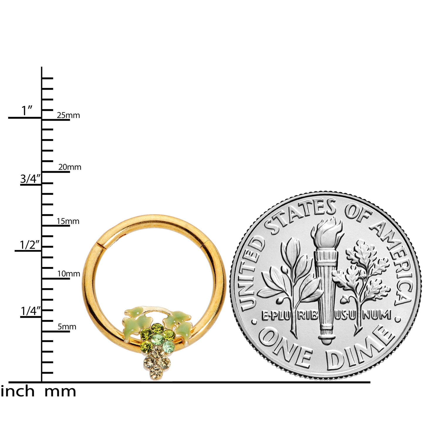 16 Gauge 3/8 Green Gem Gold Tone Bunch of Grapes Septum Ring