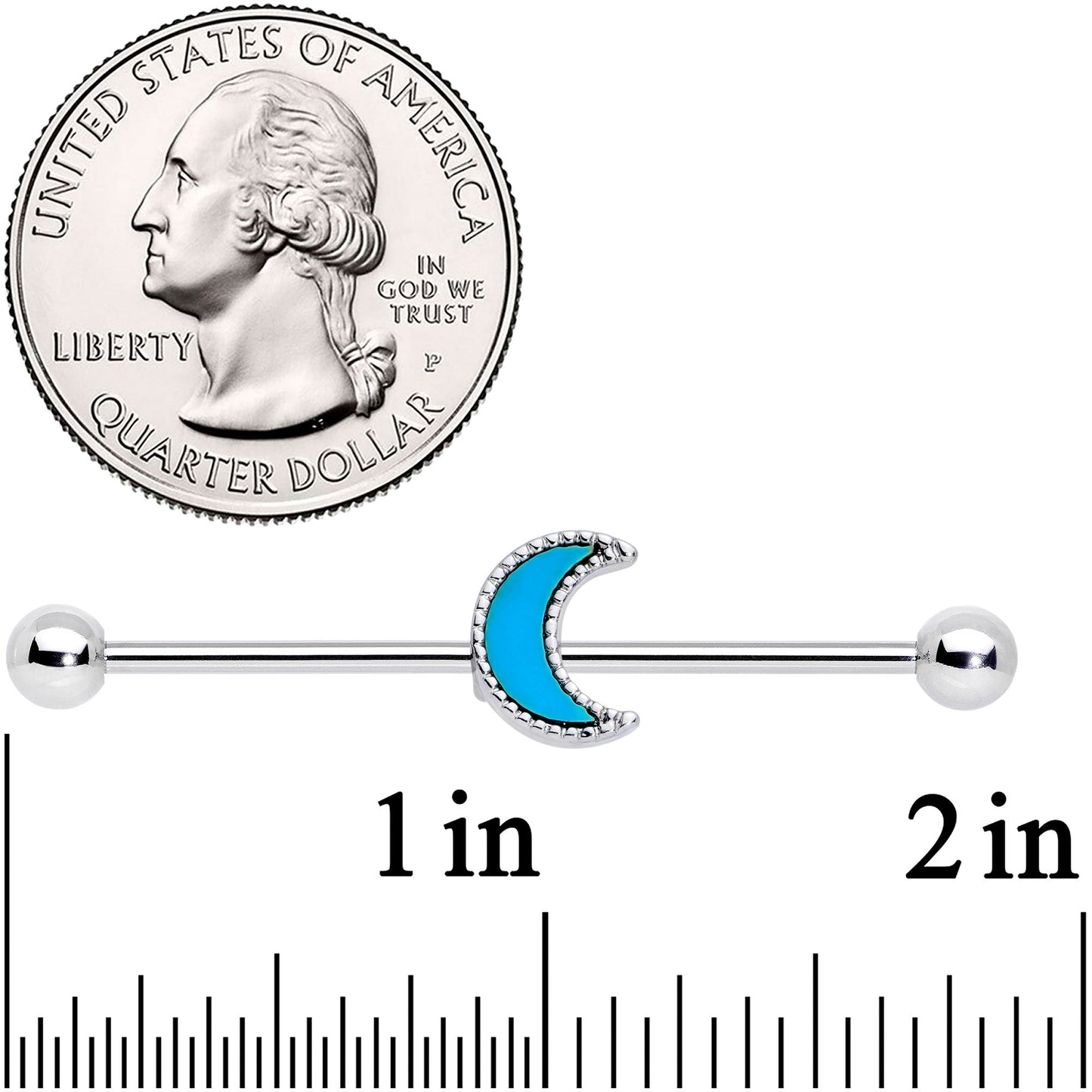 14 Gauge Faux Turquoise Crescent Moon Industrial Barbell 38mm