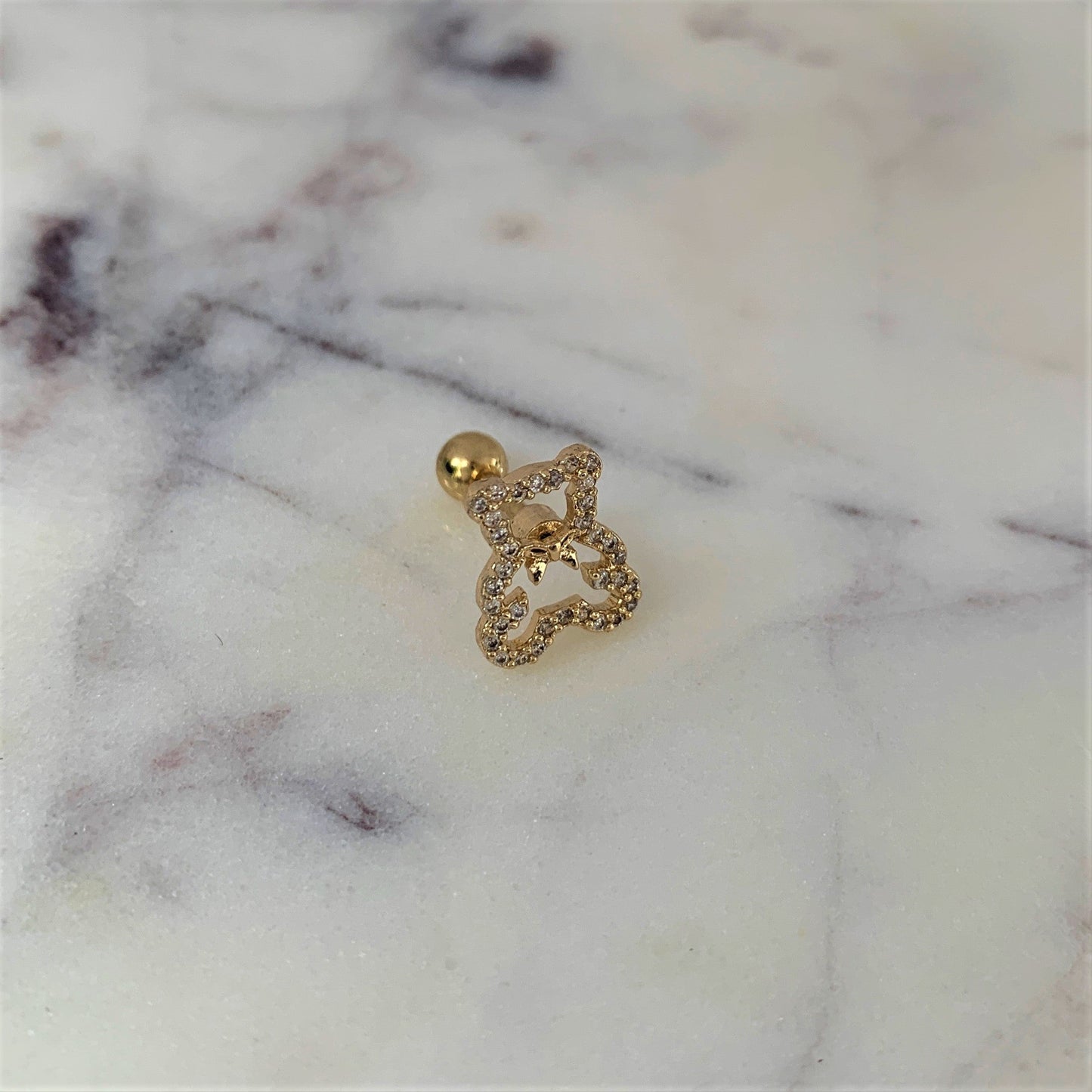 16 Gauge 1/4 Clear Gem Gold Tone Teddy Bear Cartilage Tragus