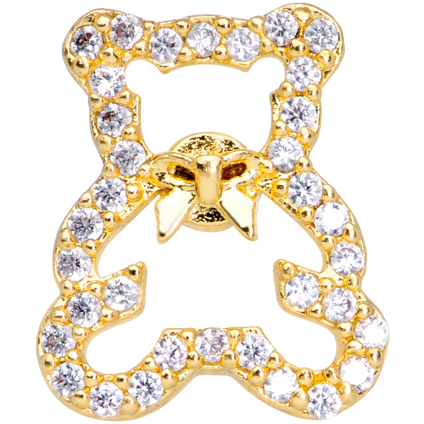 16 Gauge 1/4 Clear Gem Gold Tone Teddy Bear Cartilage Tragus