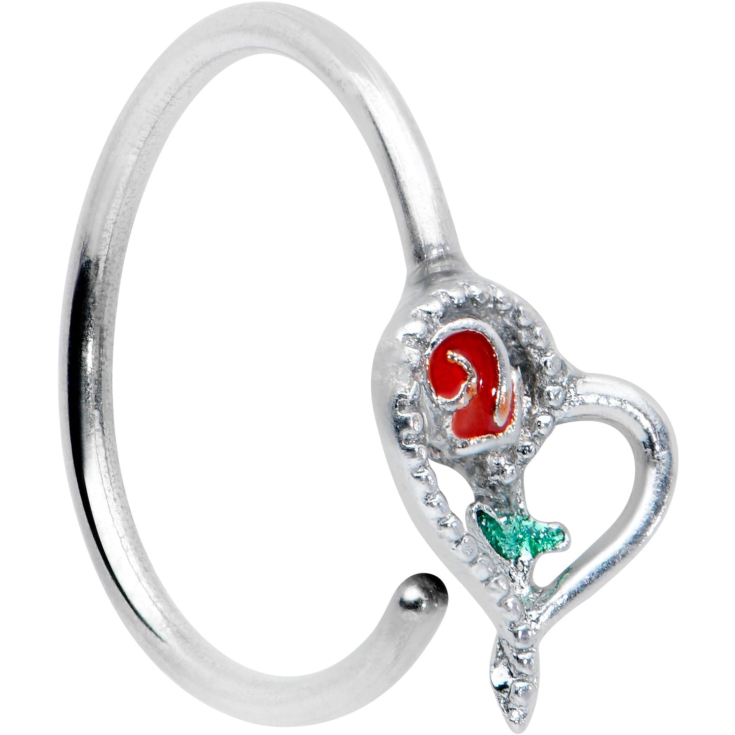 20 Gauge 5/16 Open Heart Rose Valentines Day Nose Hoop