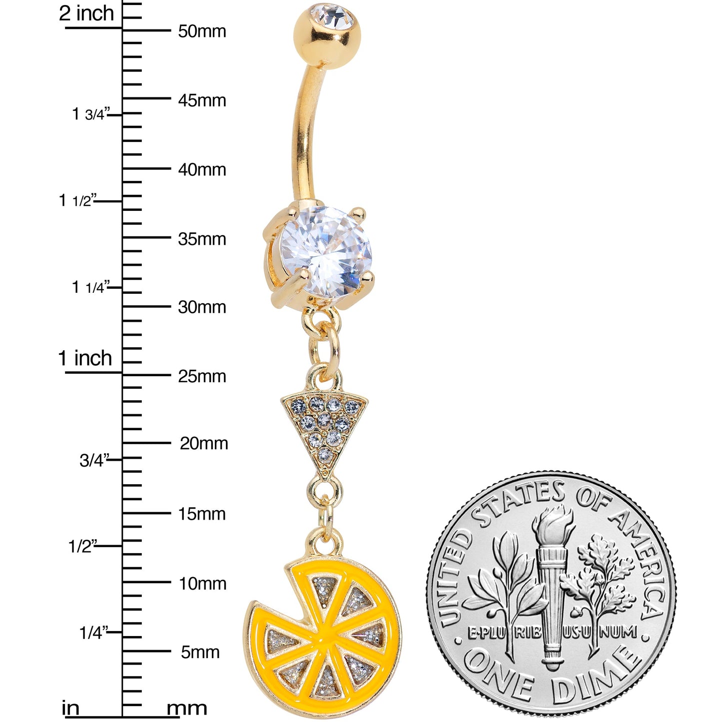 Clear Gem Gold Tone Tasty Orange Fruit Dangle Belly Ring