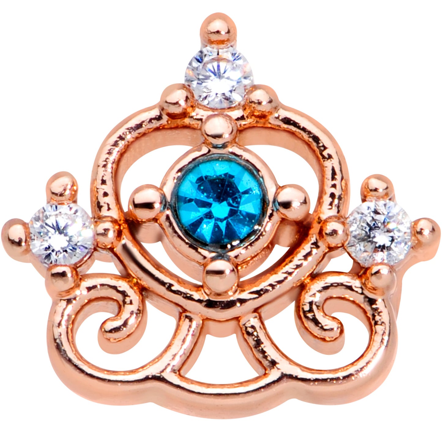 16 Gauge 1/4 Clear Blue Gem Rose Gold Hue Graceful Heart Labret Tragus