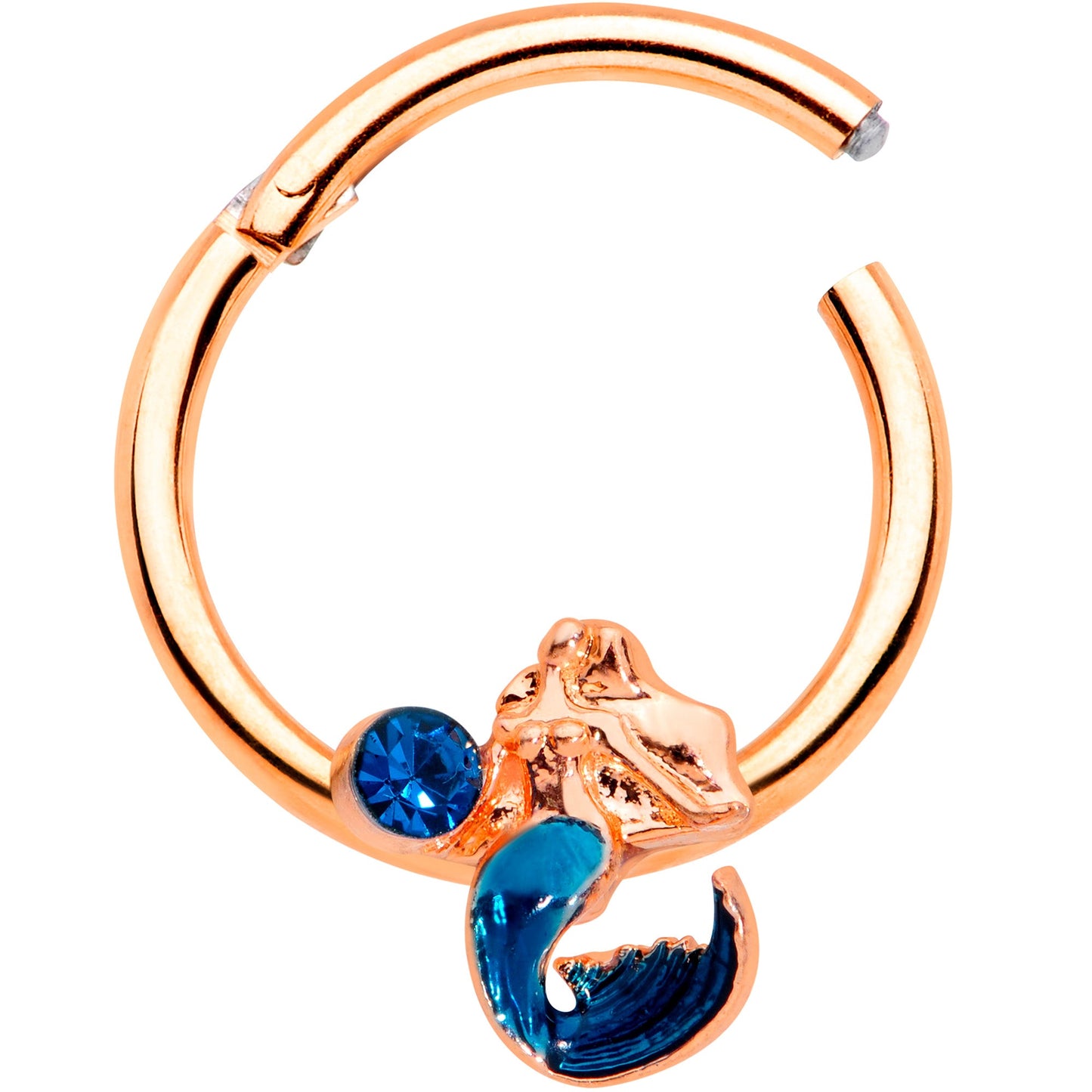 16 Gauge 3/8 Aqua Gem Rose Gold Tone Mermaid Hinged Segment Ring