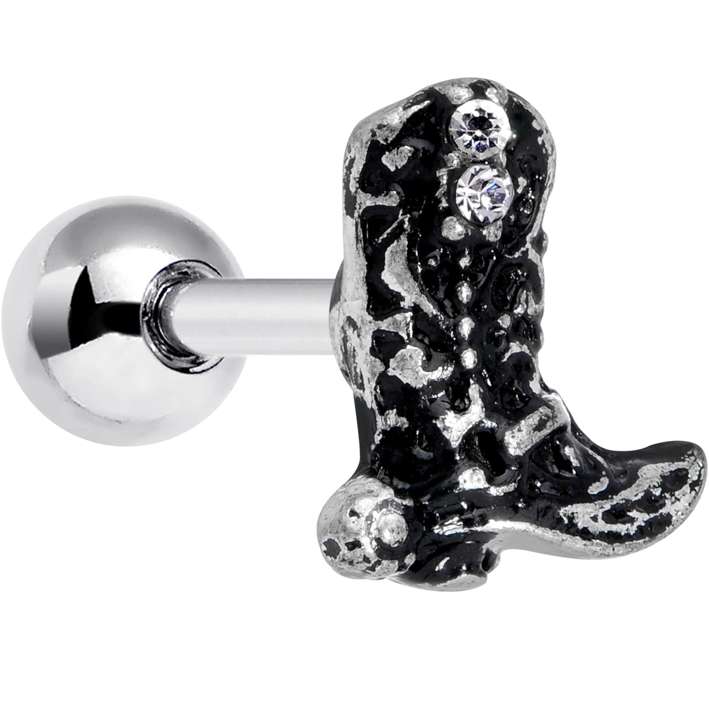 16 Gauge 1/4 Clear Gem Cowboy Boot Cartilage Tragus Earring