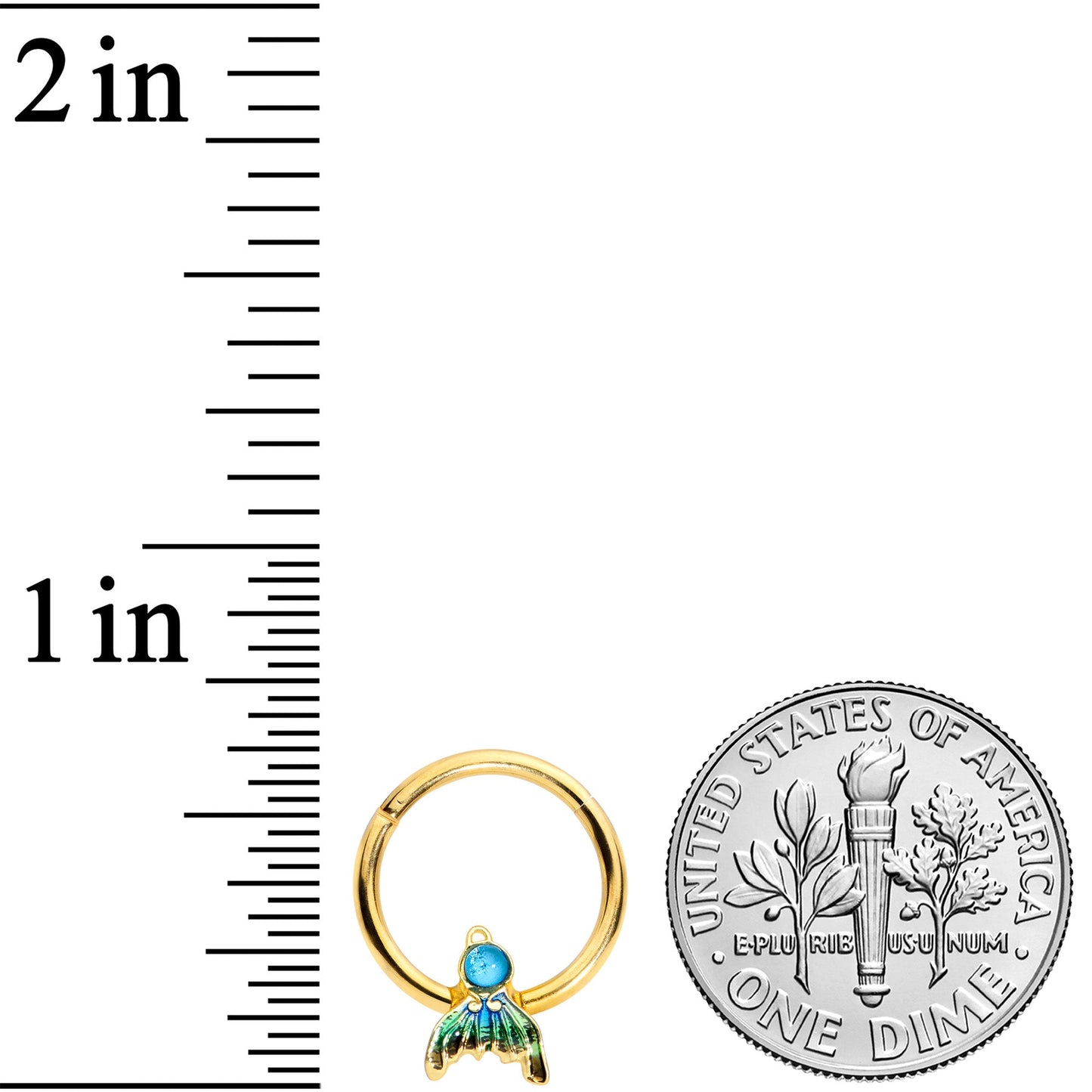 16 Gauge 3/8 Gold Tone Blue Green Mermaid Tail Hinged Segment Ring