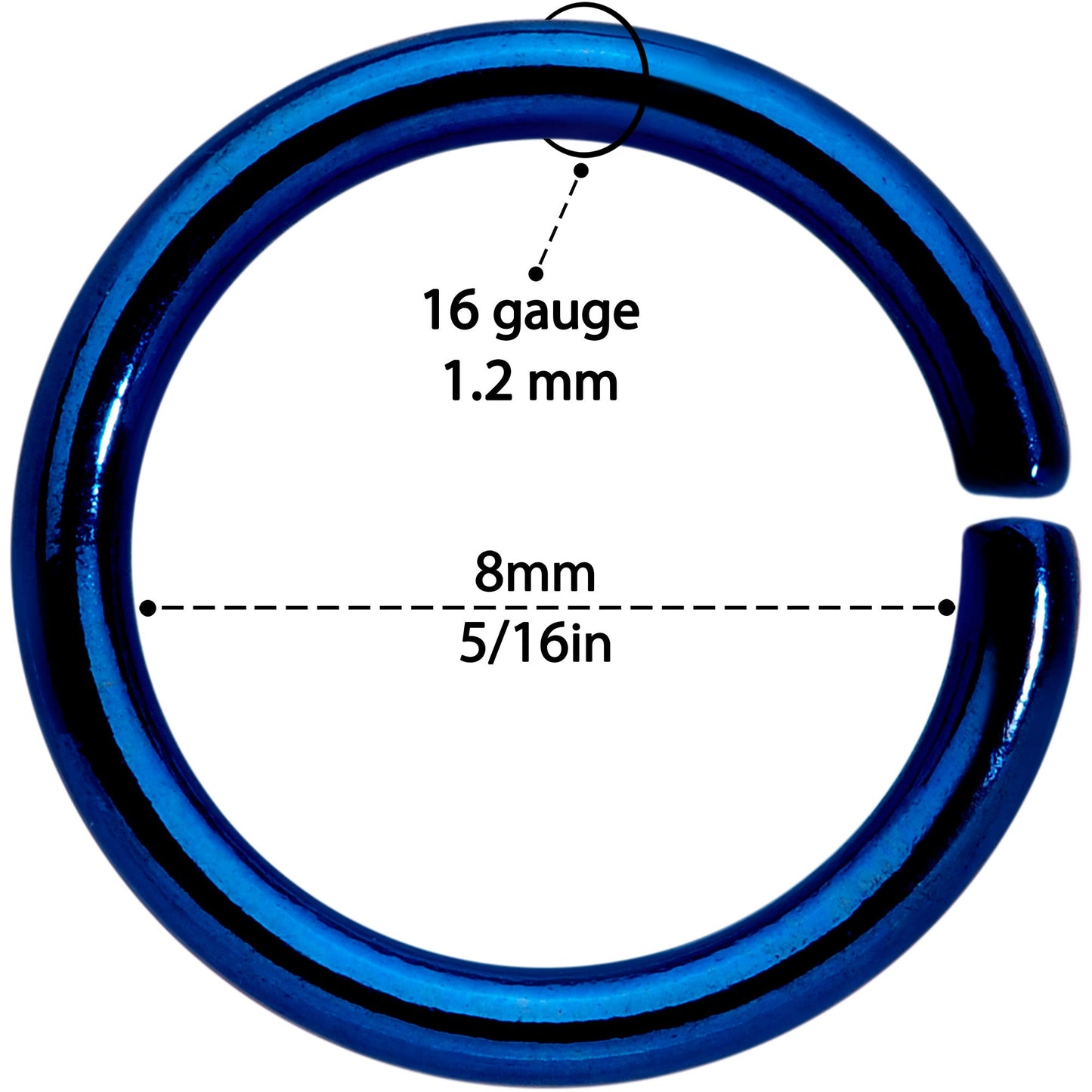 16 Gauge 5/16 Steel Blue Anodized Seamless Cartilage Ring Set of 12
