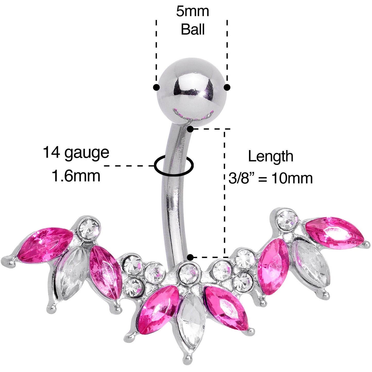 Clear Pink Gem Comely Clusters Belly Ring