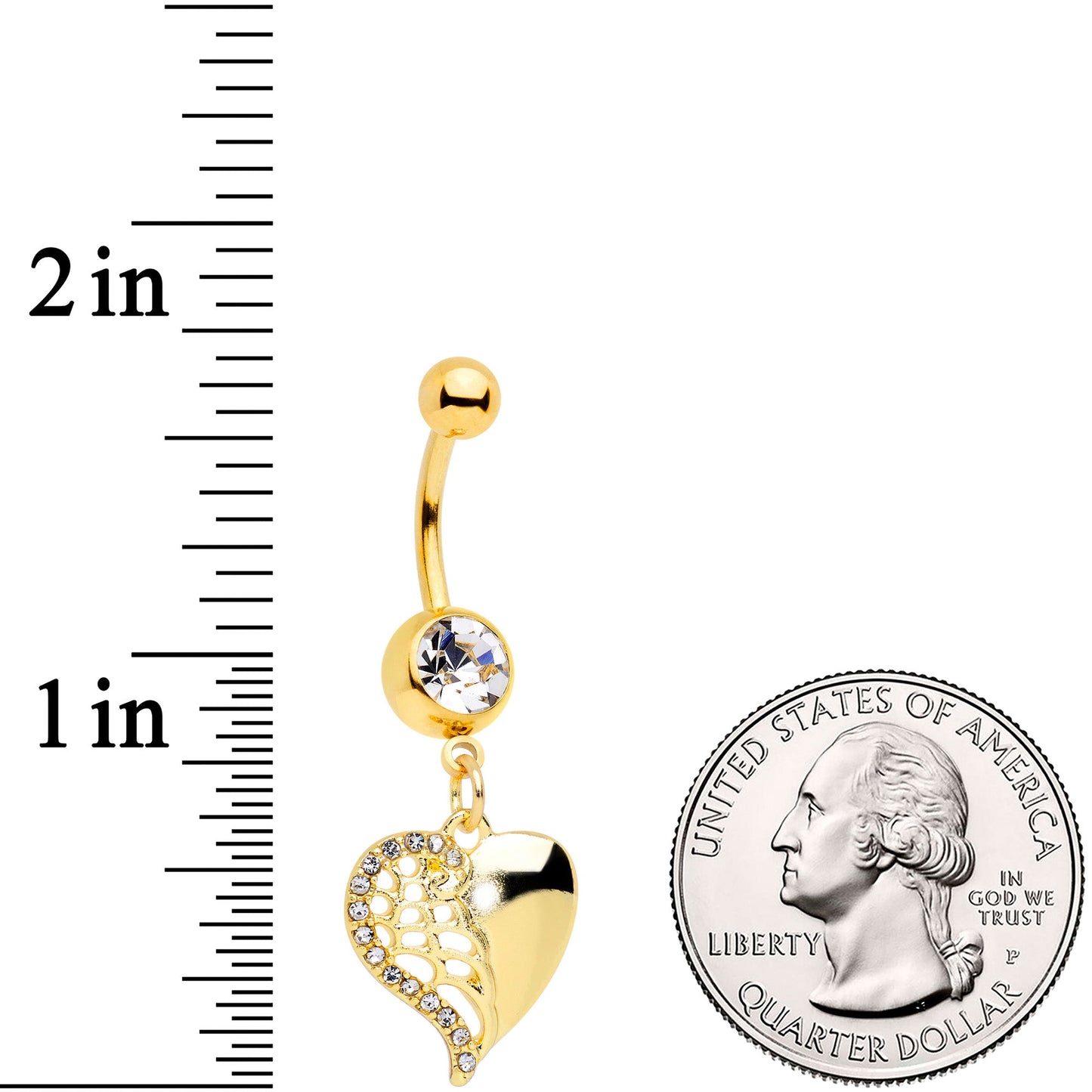 Clear Gem Gold Tone Half Open Heart Dangle Belly Ring