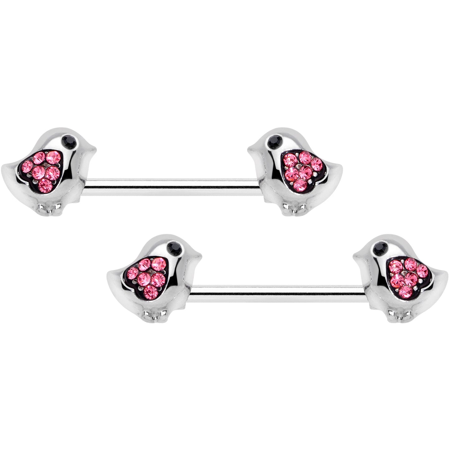 14 Gauge 9/16 Pink Gem Easter Chick Nipple Ring Set