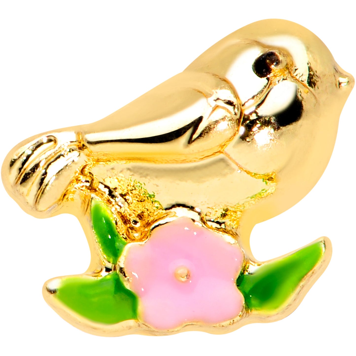 16 Gauge 1/4 Gold Tone Bird Pink Flower Cartilage Tragus
