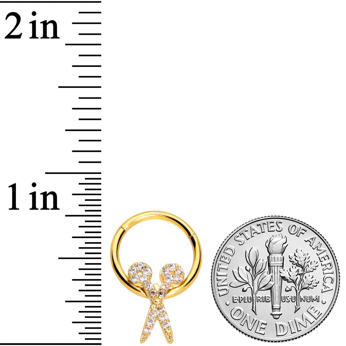 16 Gauge 3/8 Clear CZ Gem Gold Tone Scissors Hinged Segment Ring