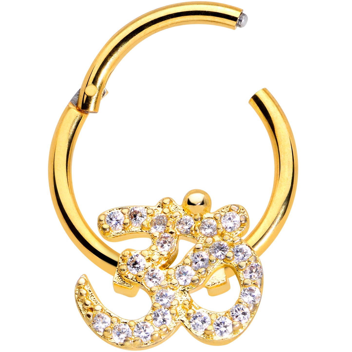 16 Gauge 3/8 Clear CZ Gem Gold Tone Amazing Om Hinged Segment Ring