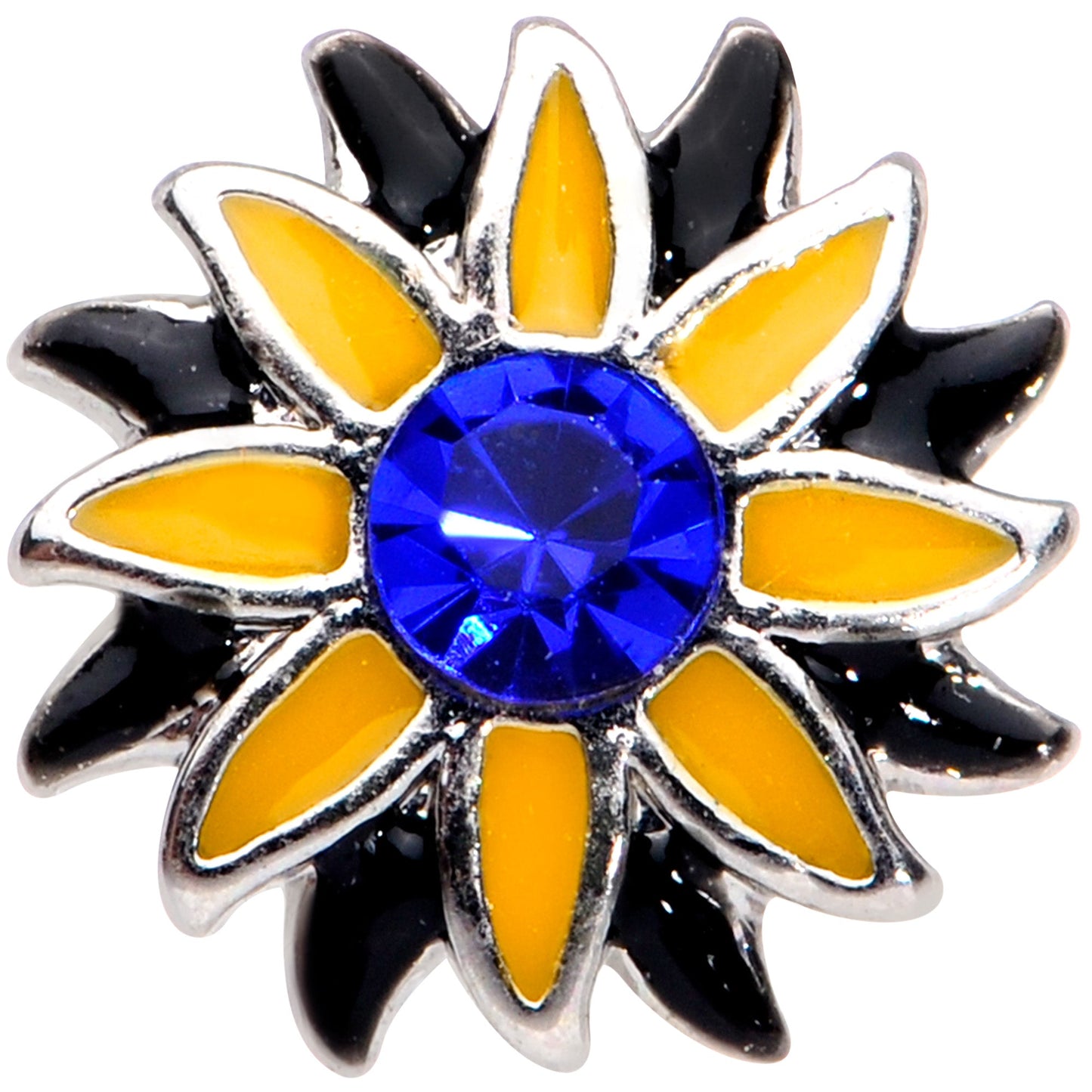 16 Gauge 1/4 Blue Faux Druzy Yellow Sunflower Cartilage Tragus