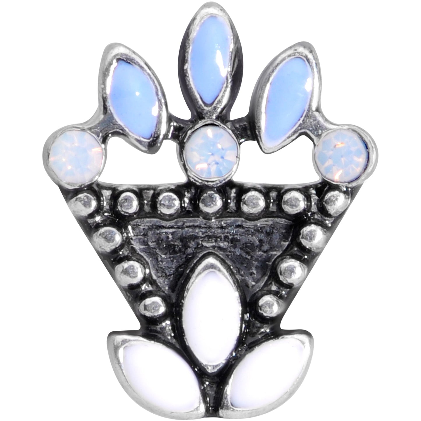 16 Gauge 1/4 White Blue Faux Opal Ornate Labret Monroe Tragus