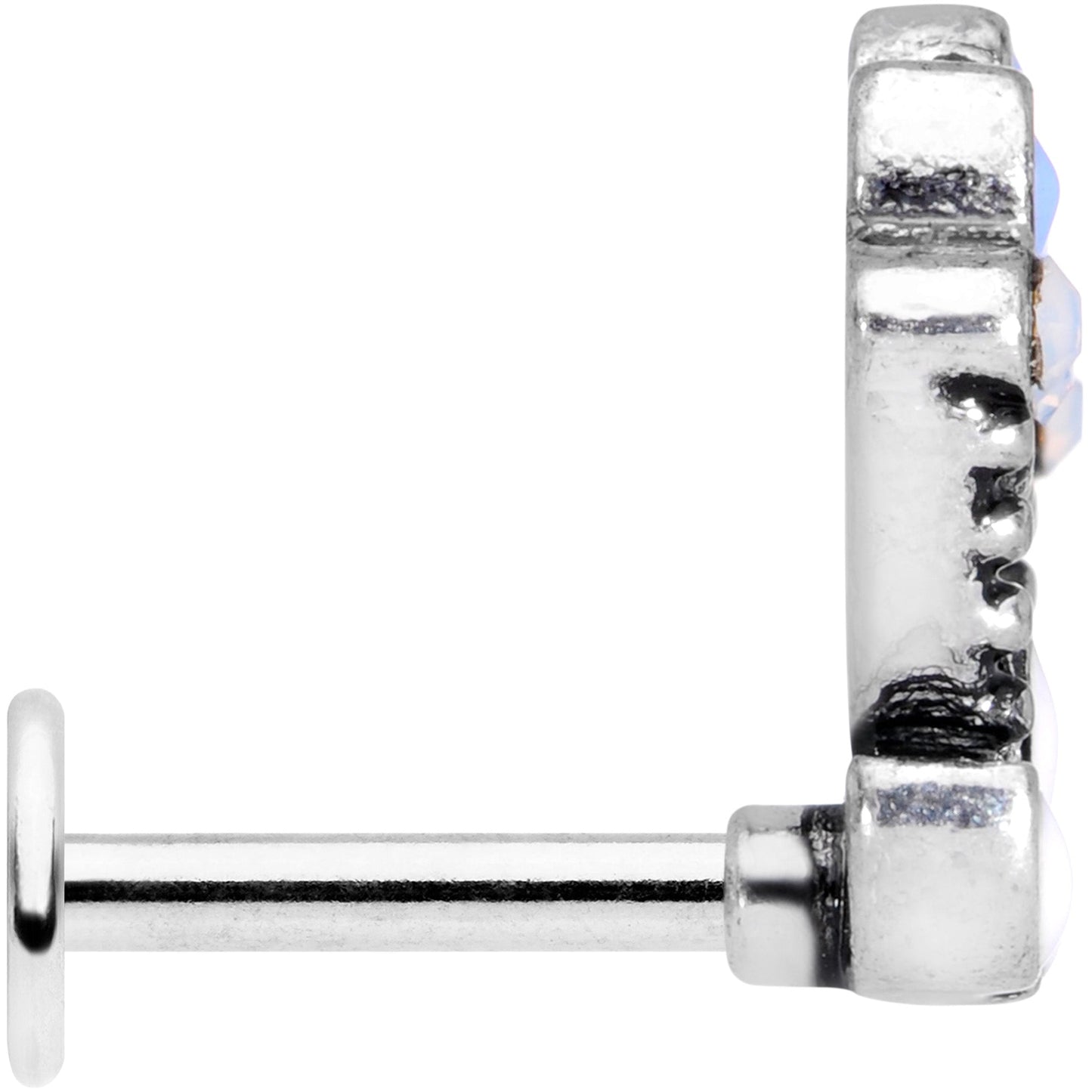 16 Gauge 1/4 White Blue Faux Opal Ornate Labret Monroe Tragus