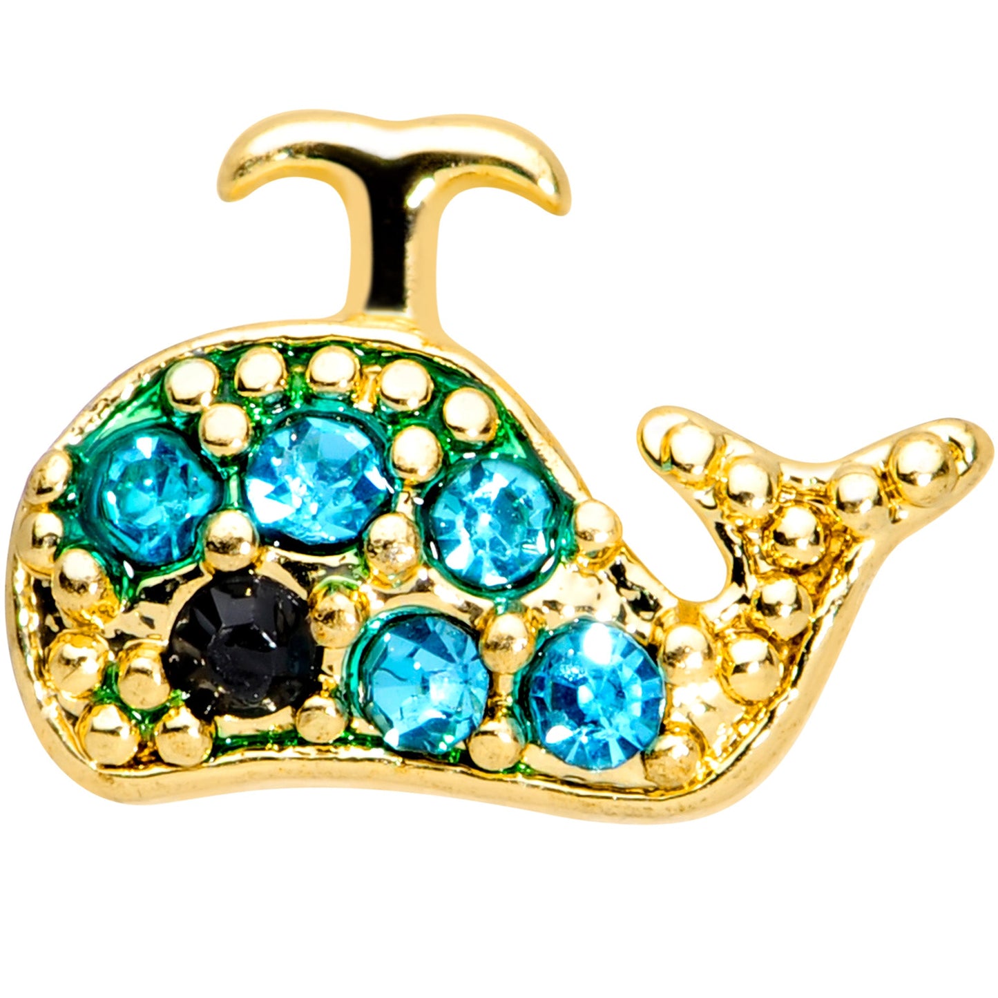 16 Gauge 1/4 Aqua Gem Gold Tone Water Whale Cartilage Tragus