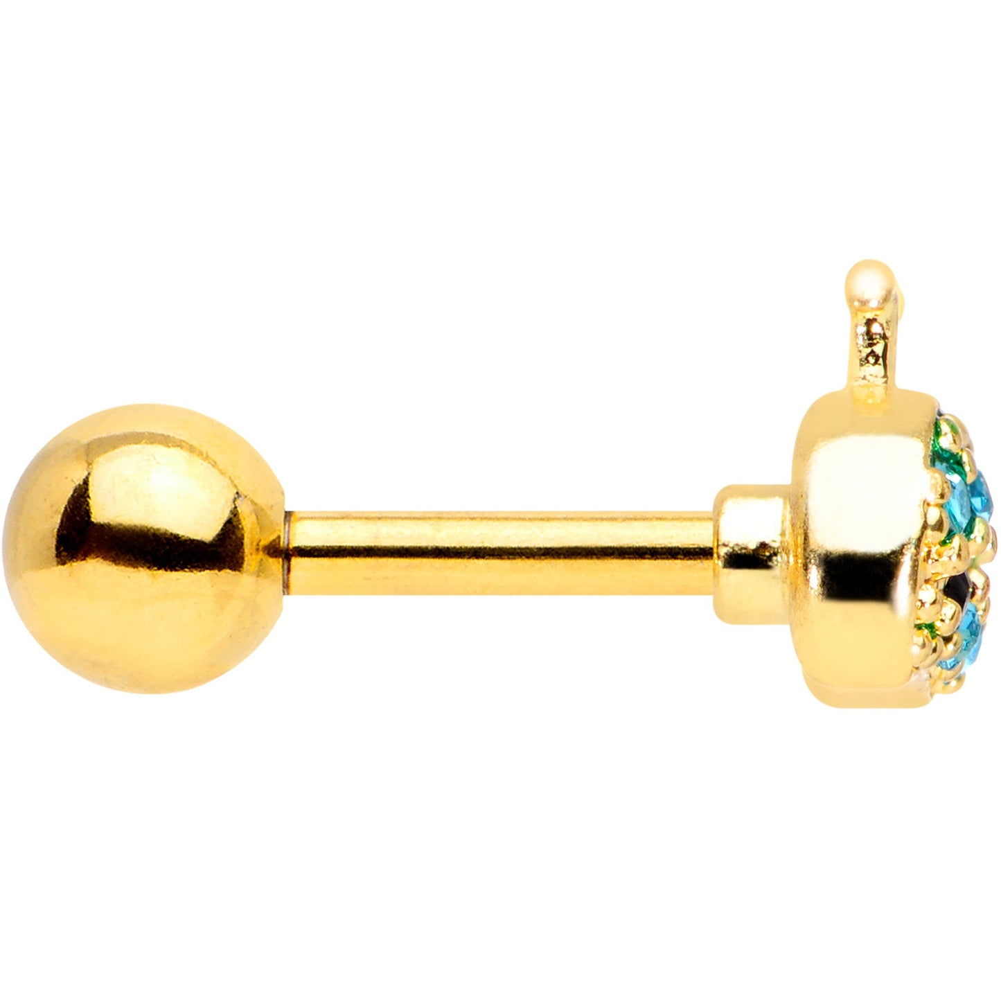 16 Gauge 1/4 Aqua Gem Gold Tone Water Whale Cartilage Tragus