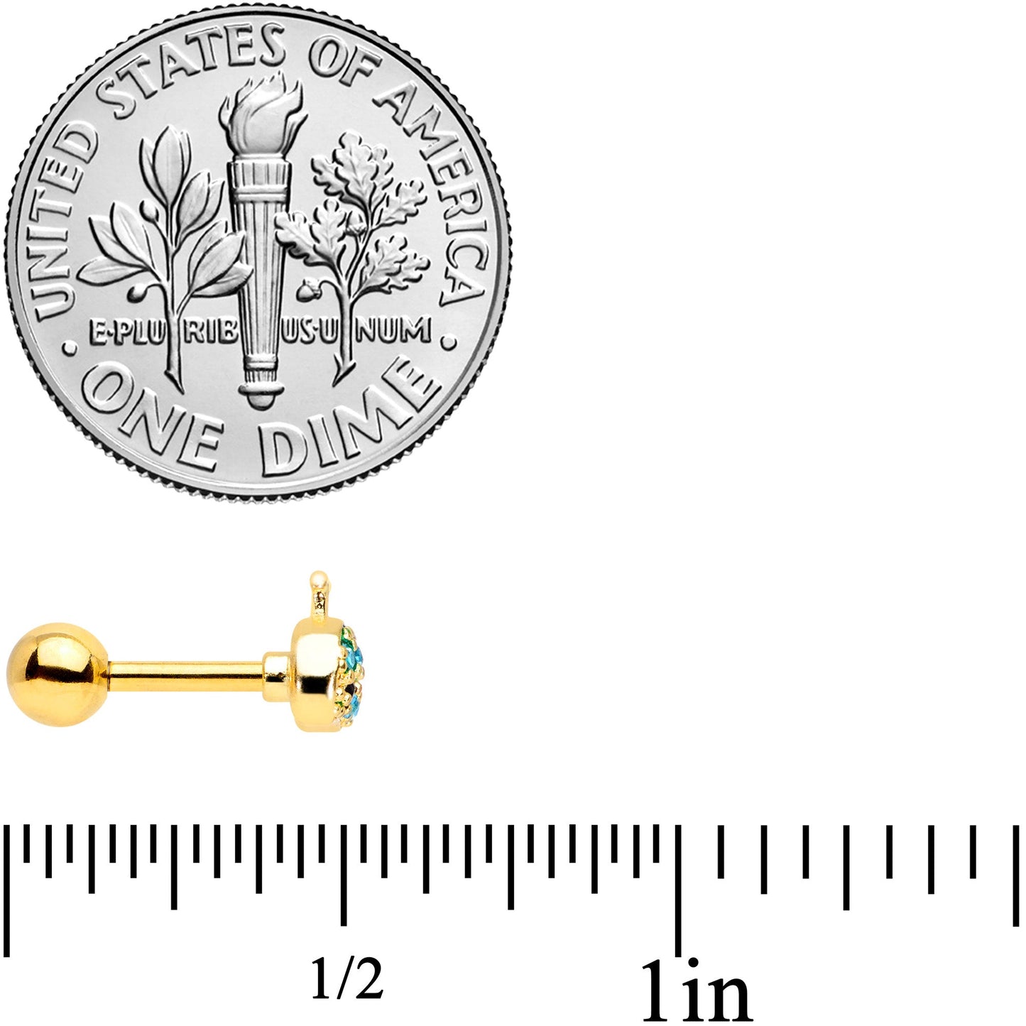 16 Gauge 1/4 Aqua Gem Gold Tone Water Whale Cartilage Tragus