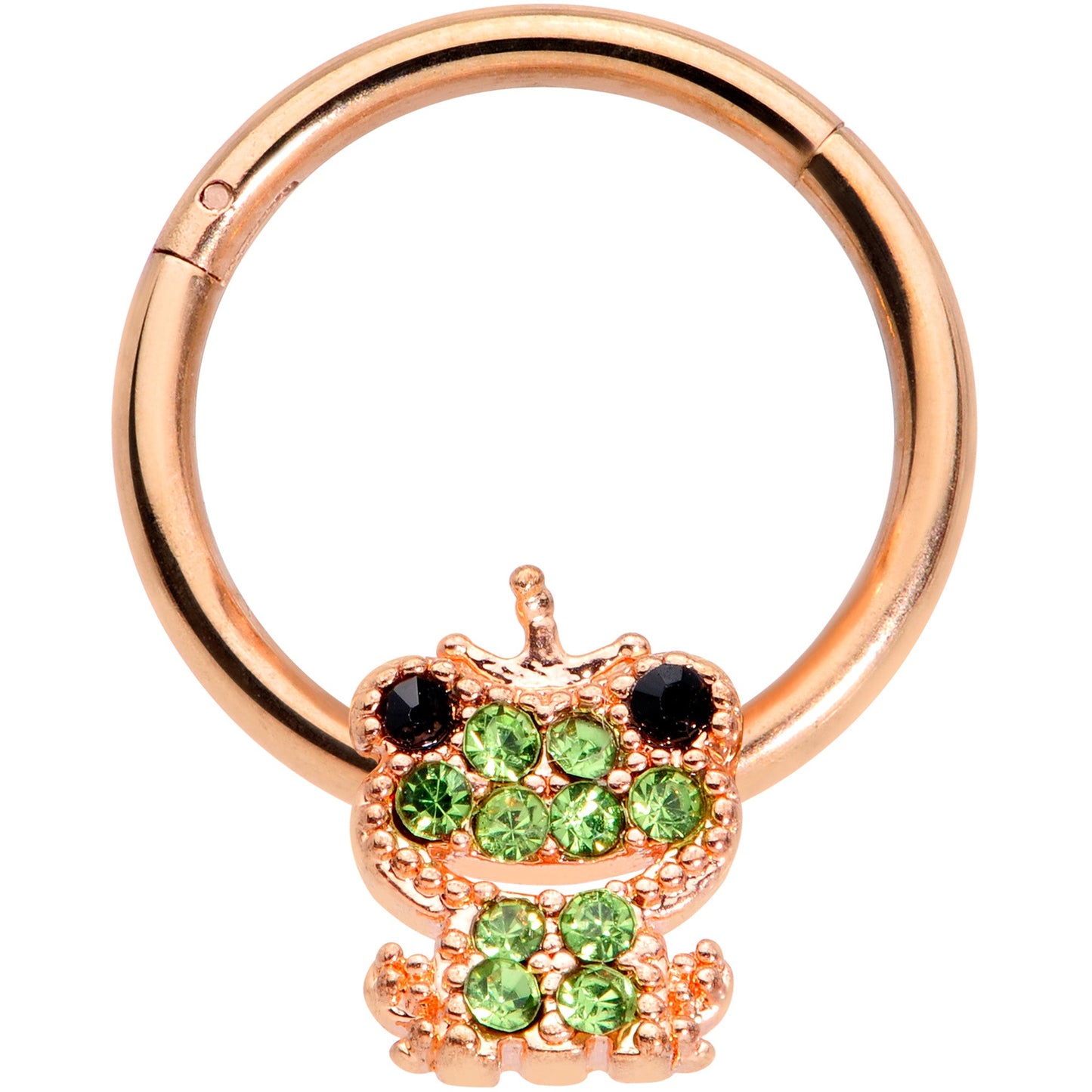 16 Gauge 3/8 Green Gem Rose Gold Tone Royal Frog Hinged Segment Ring