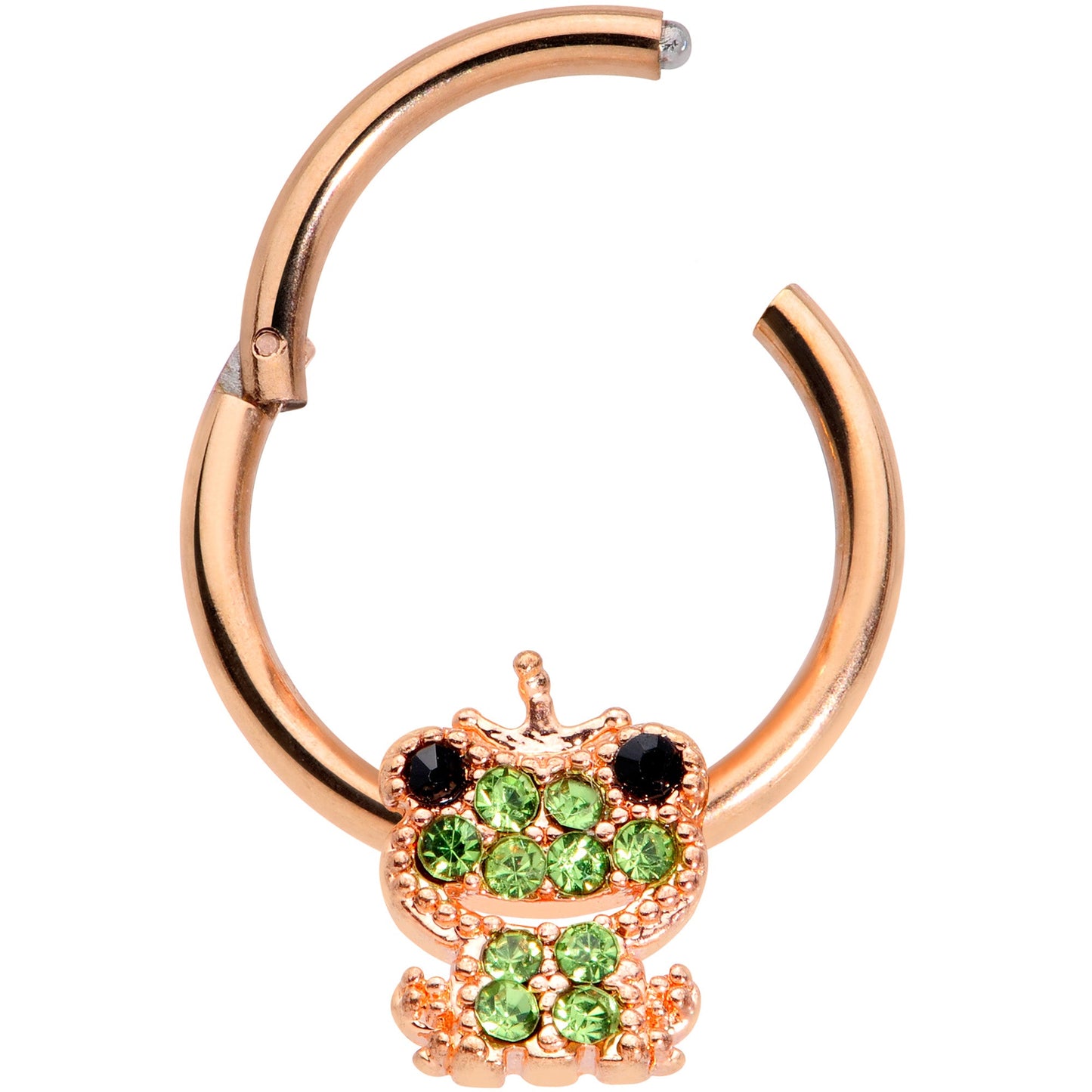 16 Gauge 3/8 Green Gem Rose Gold Tone Royal Frog Hinged Segment Ring