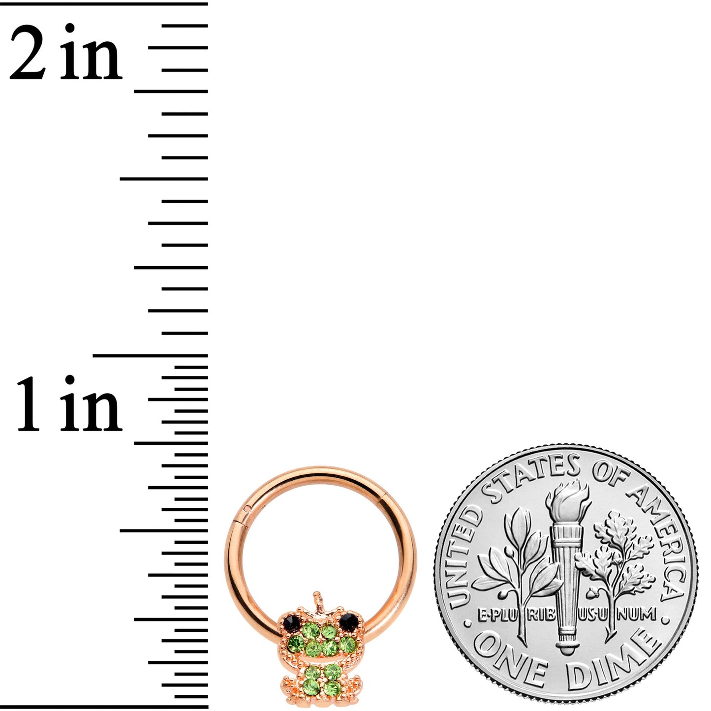 16 Gauge 3/8 Green Gem Rose Gold Tone Royal Frog Hinged Segment Ring