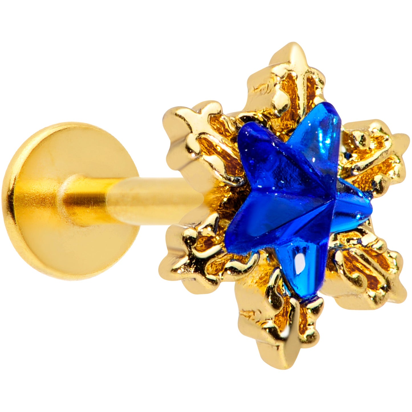 16 Gauge 5/16 Blue Gem Gold Tone Star Labret Monroe Tragus