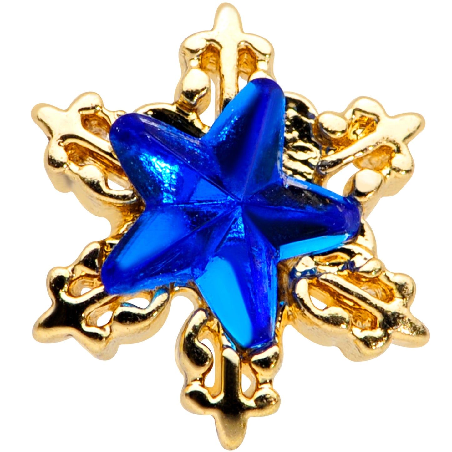 16 Gauge 5/16 Blue Gem Gold Tone Star Labret Monroe Tragus