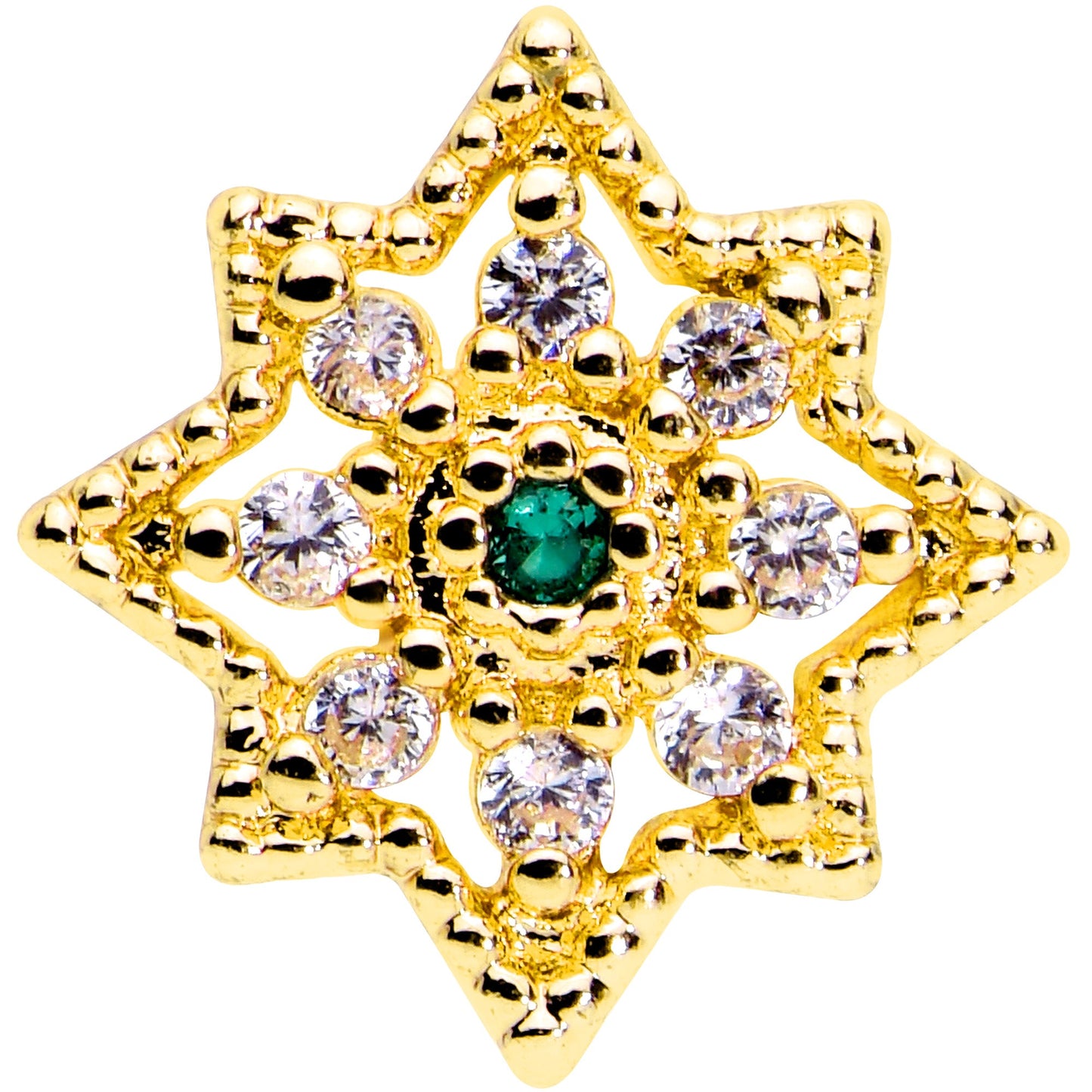 16 Gauge 1/4 Green Gem Gold Tone Evening Star Labret Monroe Tragus