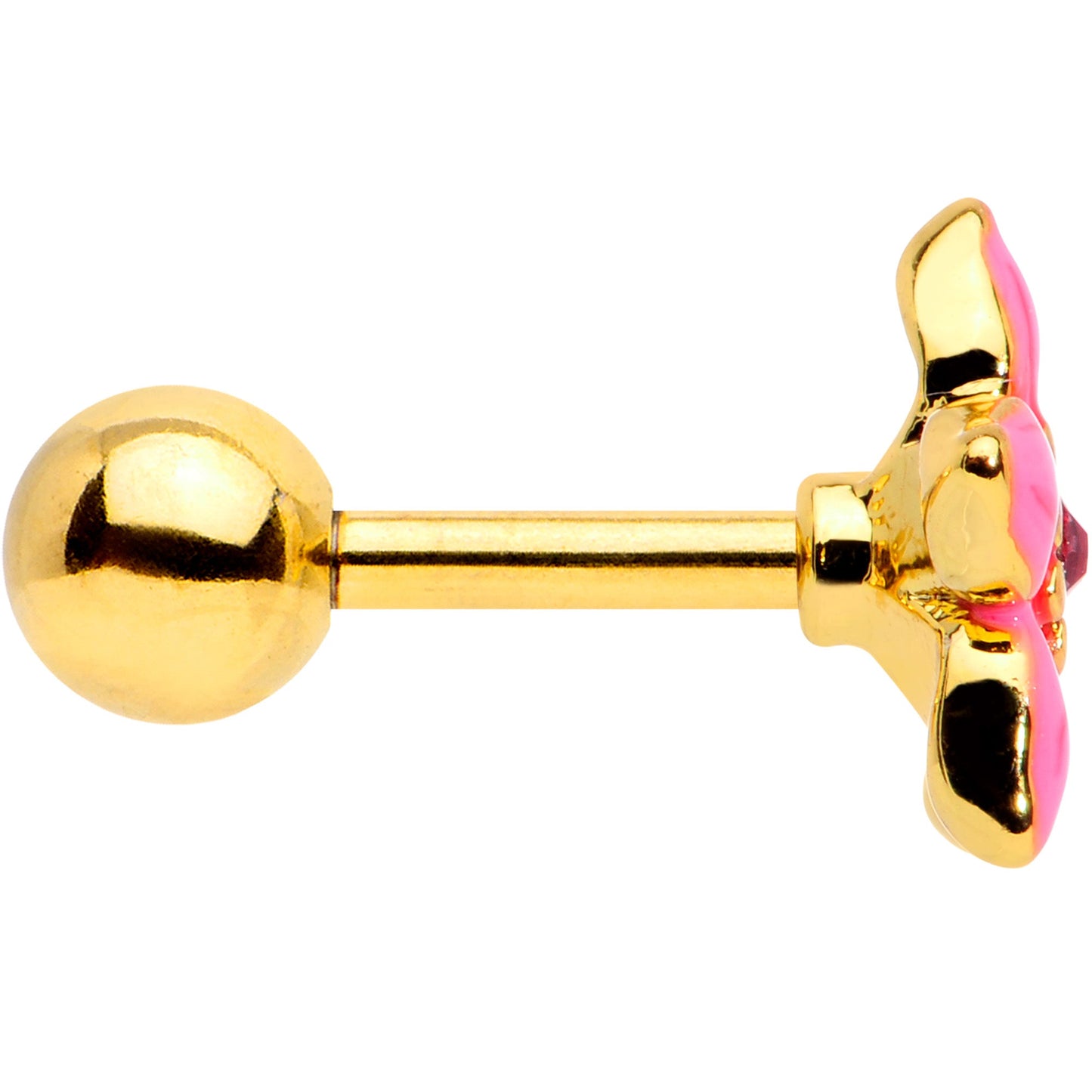 16 Gauge 1/4 Pink Gem Gold Tone Exotic Flower Cartilage Tragus