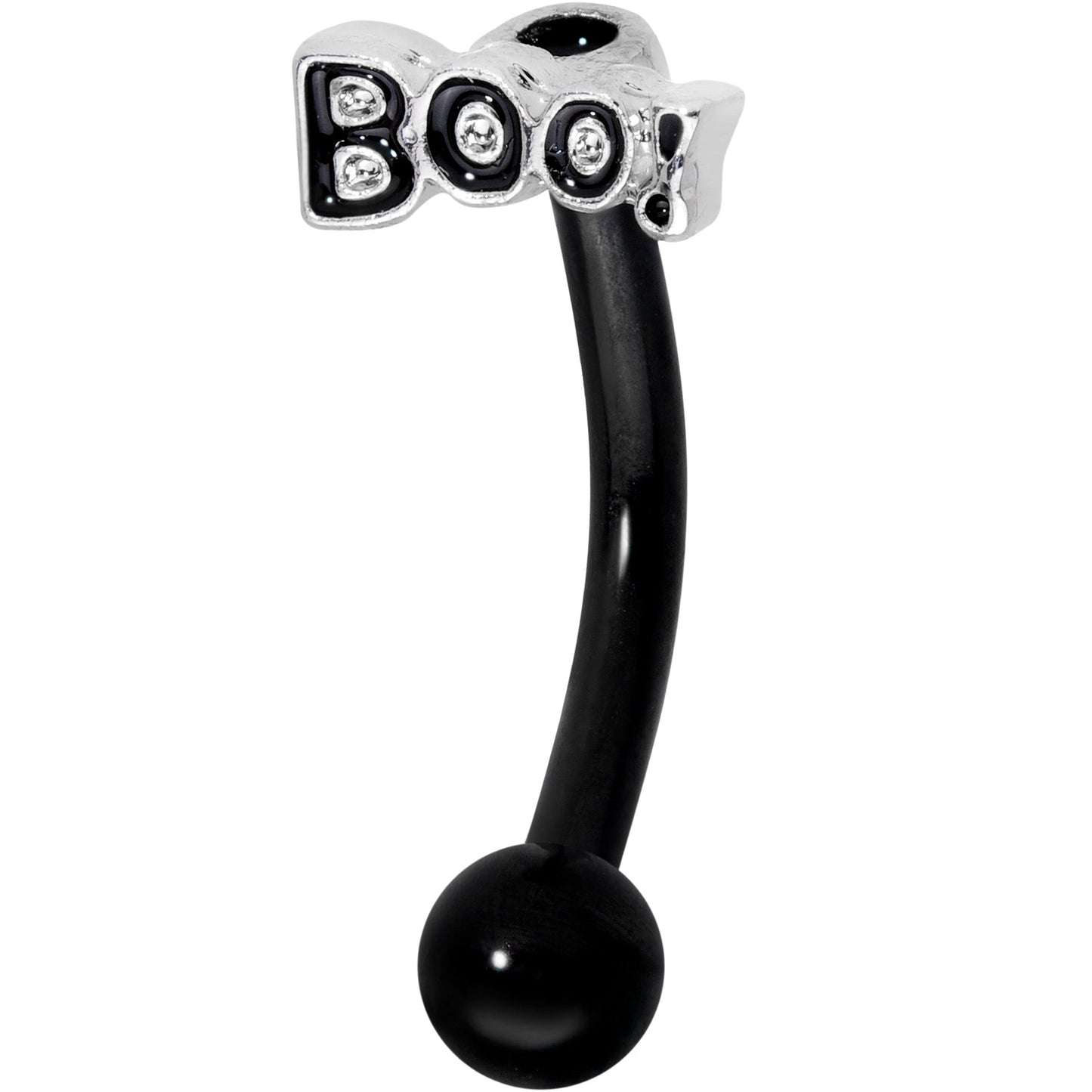 14 Gauge 5/16 Black Boo Halloween Curved Eyebrow Ring
