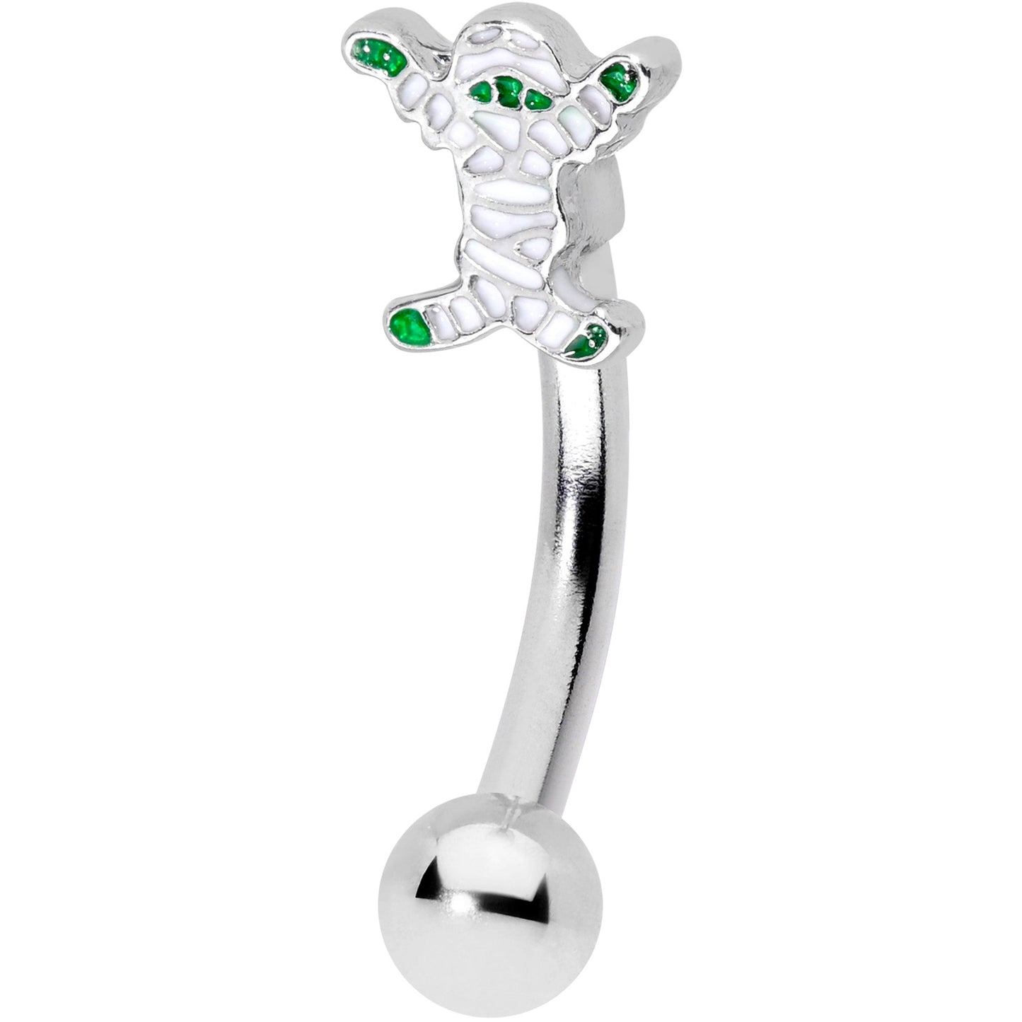 14 Gauge 5/16 Green Mummy Halloween Curved Eyebrow Ring