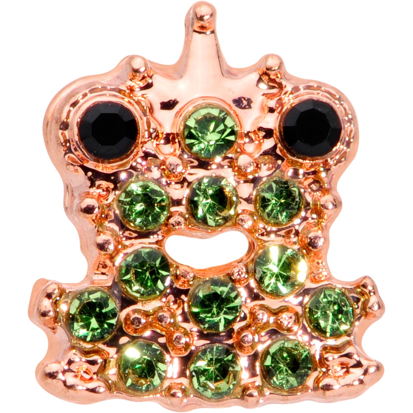 16 Gauge 1/4 Green Gem Rose Gold Tone Royal Frog Cartilage Tragus