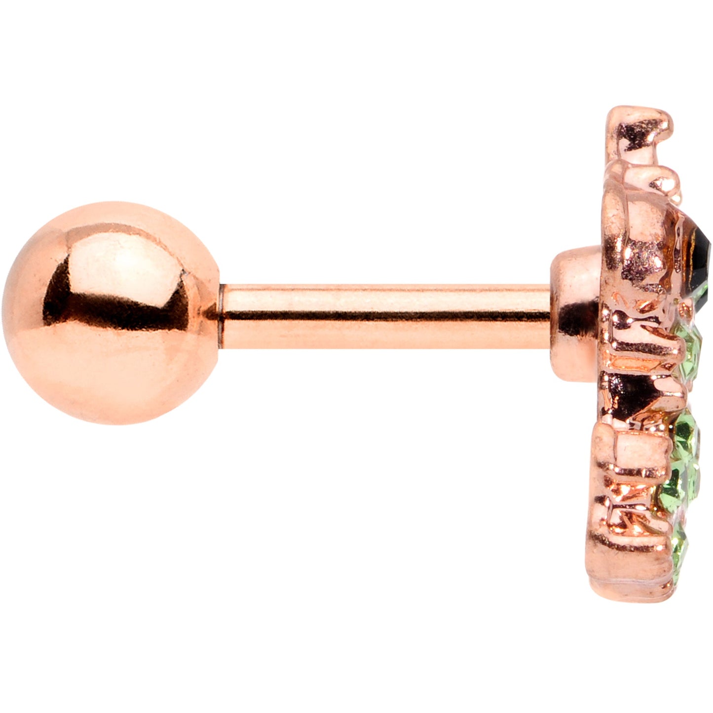 16 Gauge 1/4 Green Gem Rose Gold Tone Royal Frog Cartilage Tragus