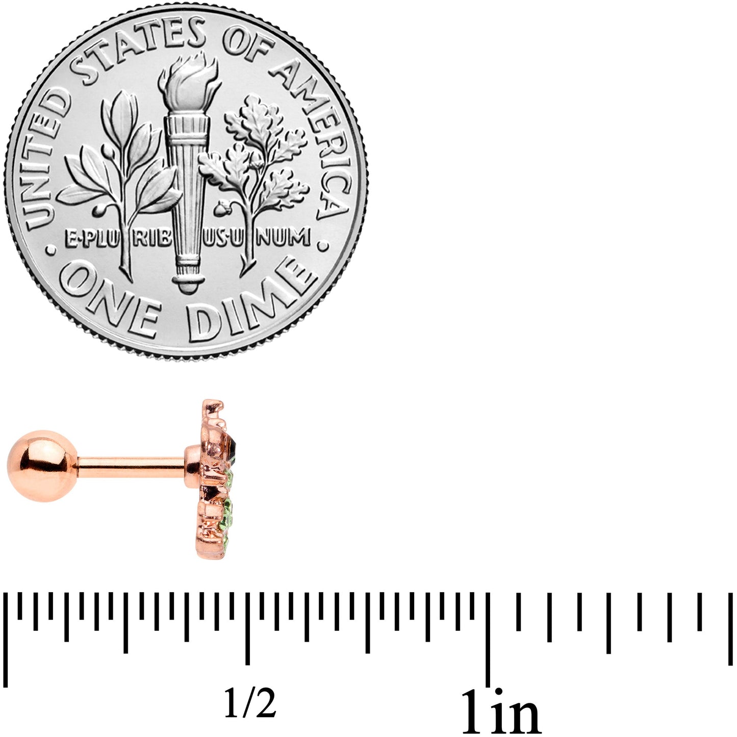16 Gauge 1/4 Green Gem Rose Gold Tone Royal Frog Cartilage Tragus