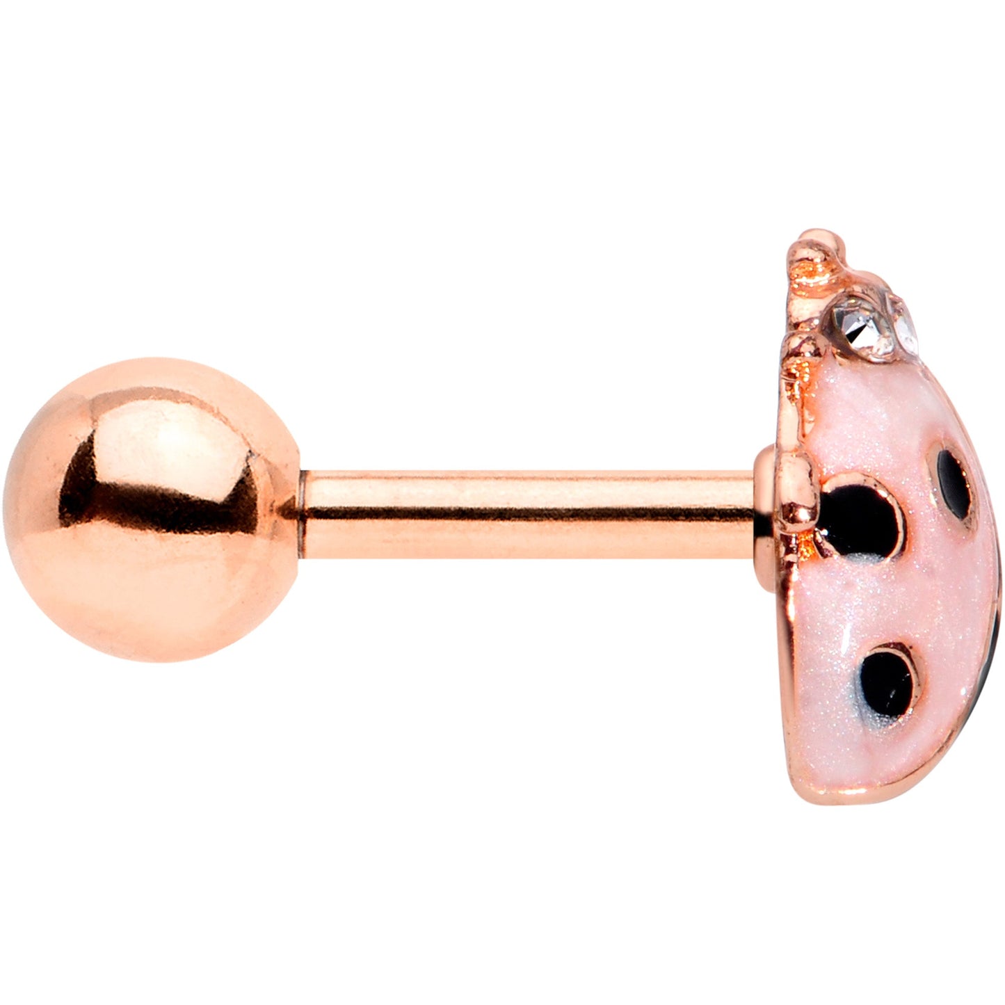 16 Gauge 1/4 Clear Gem Rose Gold Tone Lil Ladybug Cartilage Tragus