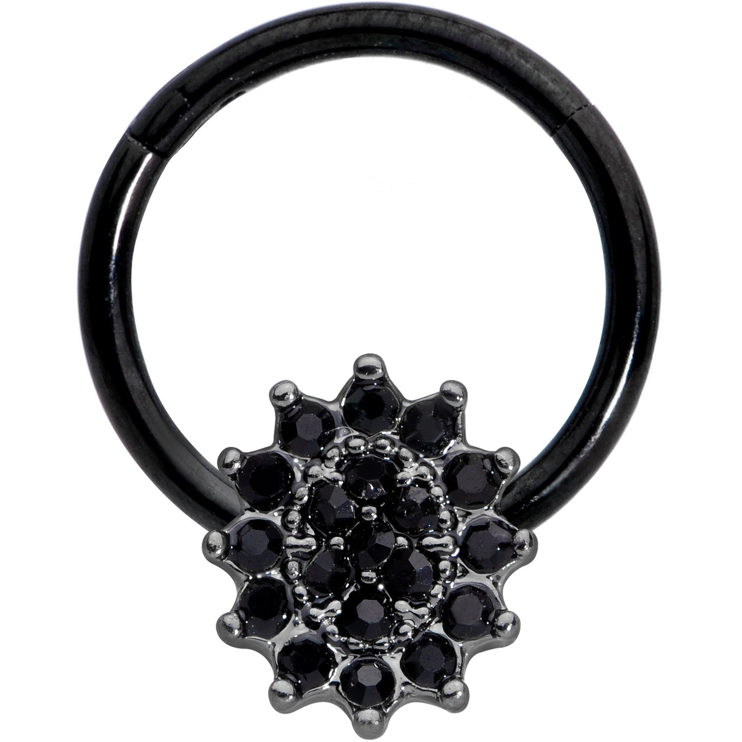 16 Gauge 3/8 Black Gem Black Oval Hinged Segment Ring