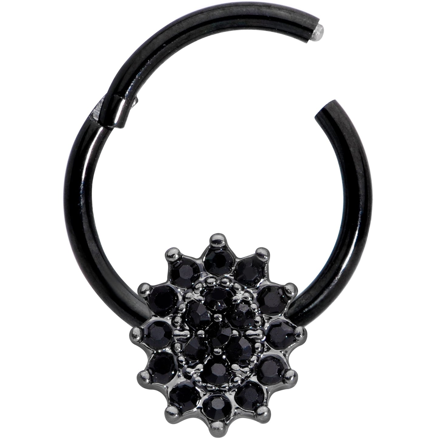 16 Gauge 3/8 Black Gem Black Oval Hinged Segment Ring