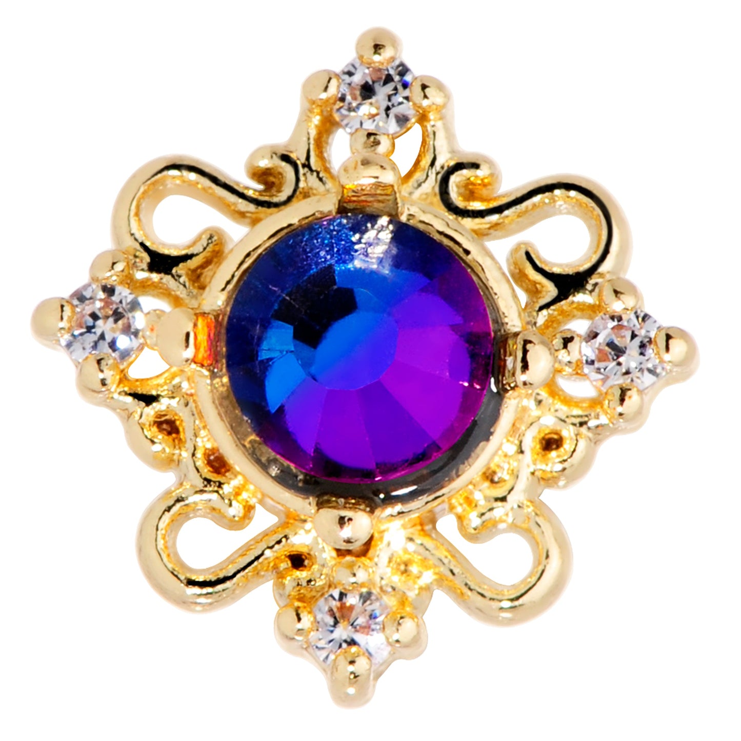 16 Gauge 1/4 Purple Tourmaline Gold Tone Filigree Cartilage Tragus
