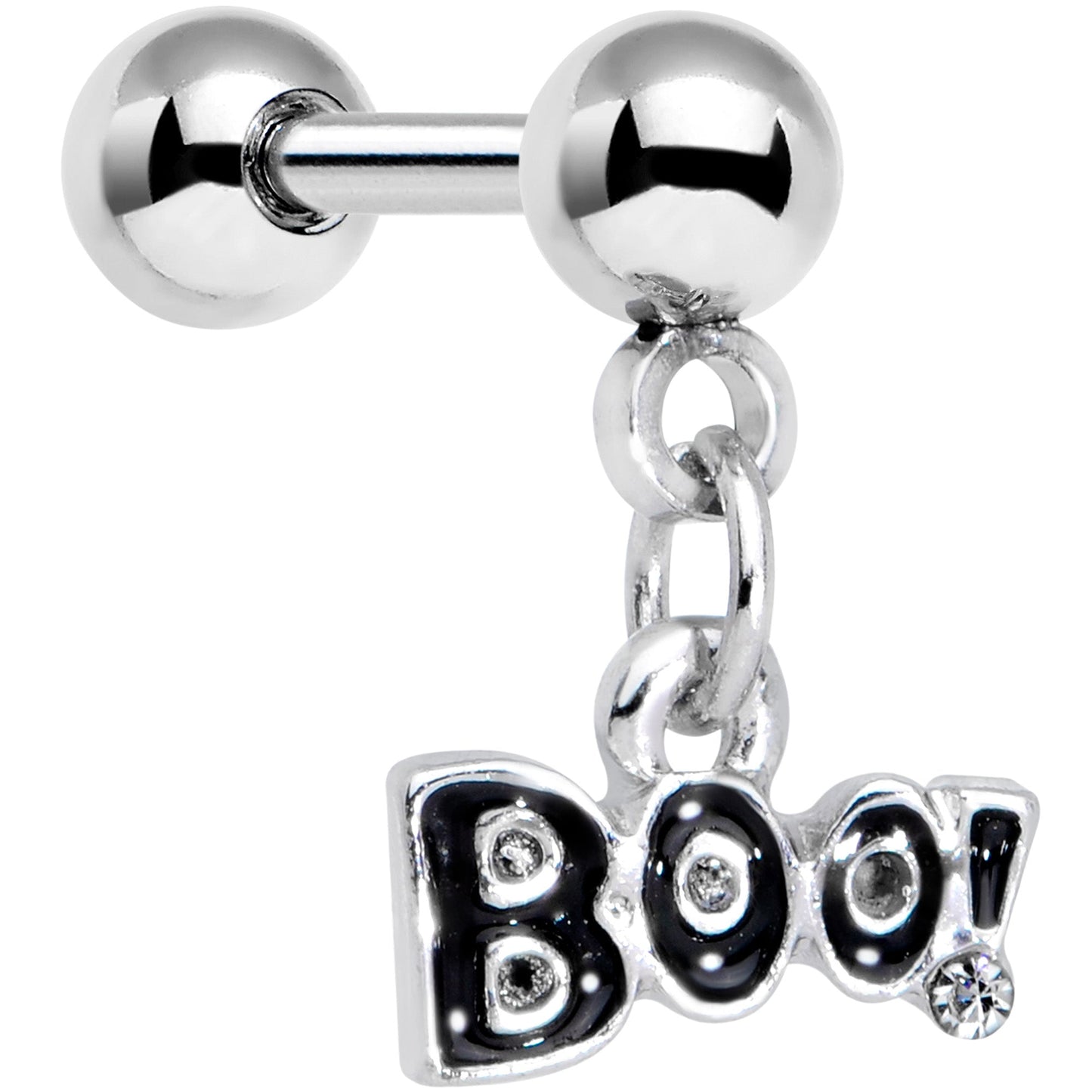 16 Gauge 1/4 Clear Gem Boo Halloween Dangle Cartilage Tragus Earring