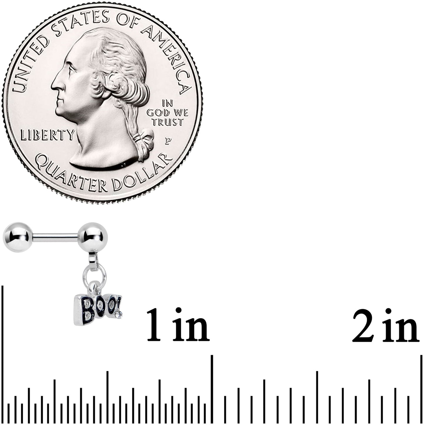 16 Gauge 1/4 Clear Gem Boo Halloween Dangle Cartilage Tragus Earring