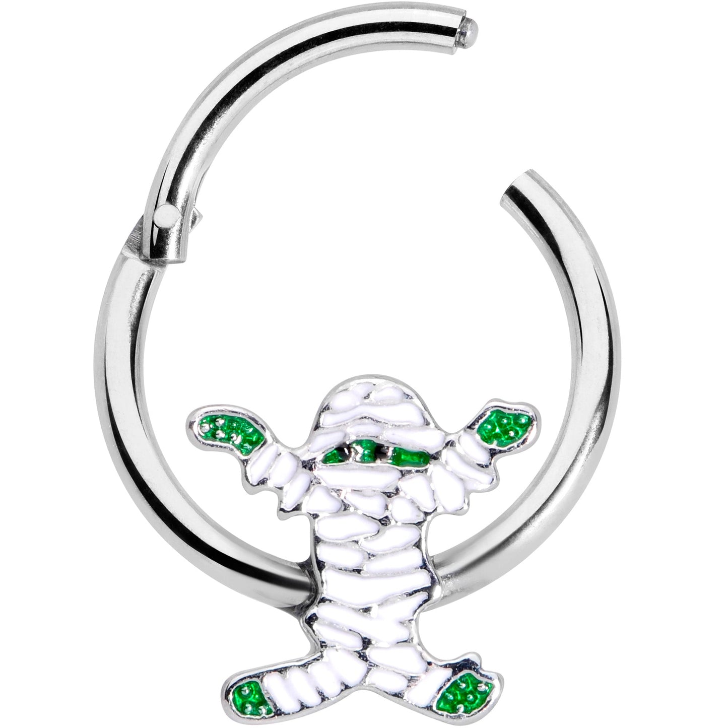 16 Gauge 3/8 White Green Mummy Halloween Hinged Segment Ring