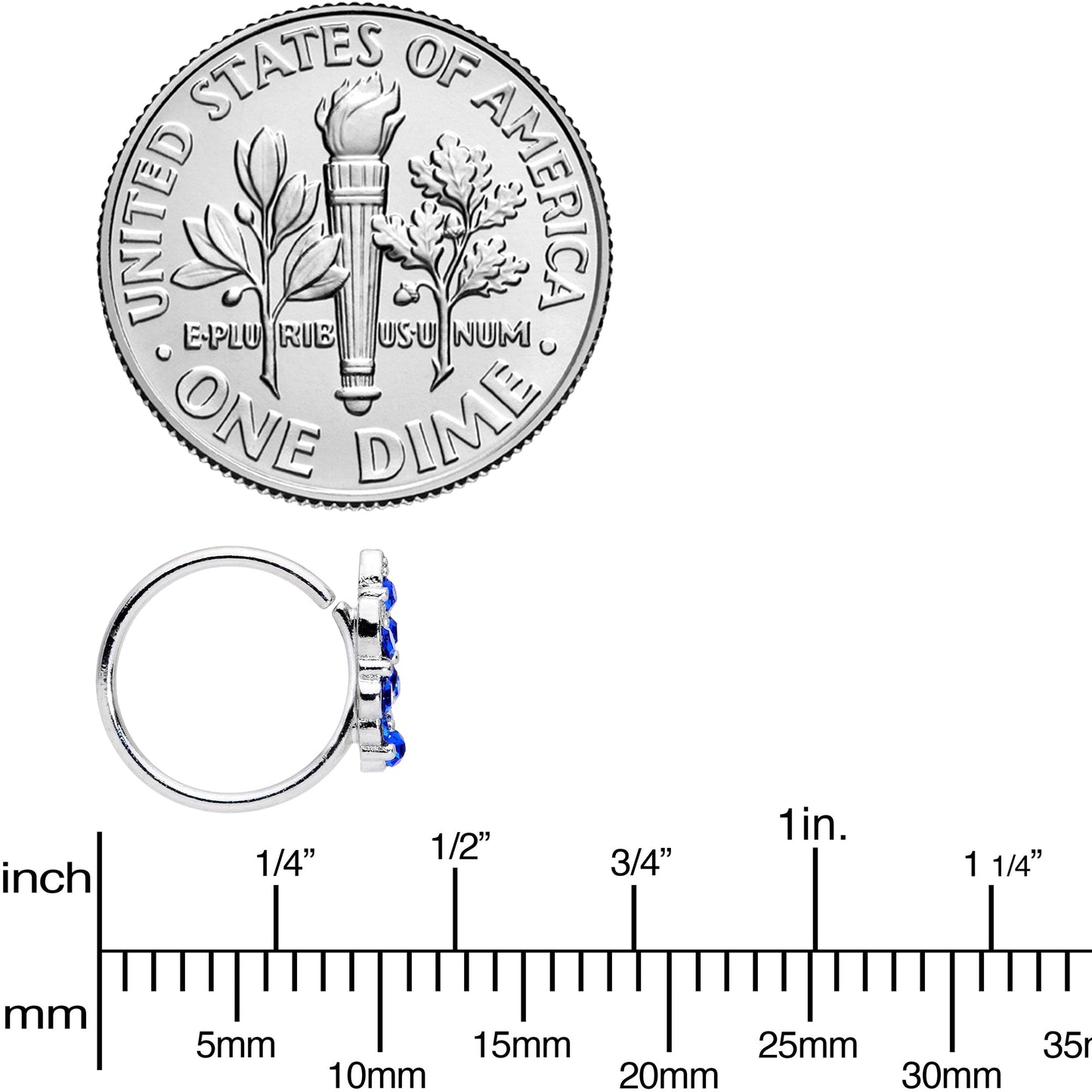 20 Gauge 5/16 Blue CZ Gem Chandelier Nose Hoop
