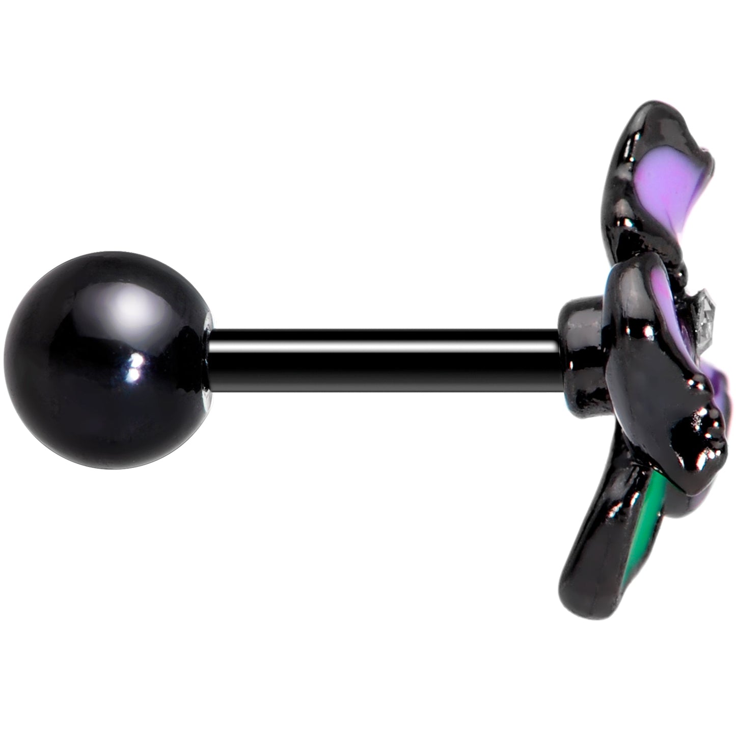 16 Gauge 1/4 Clear Gem Black Iris Flower Cartilage Tragus Earring