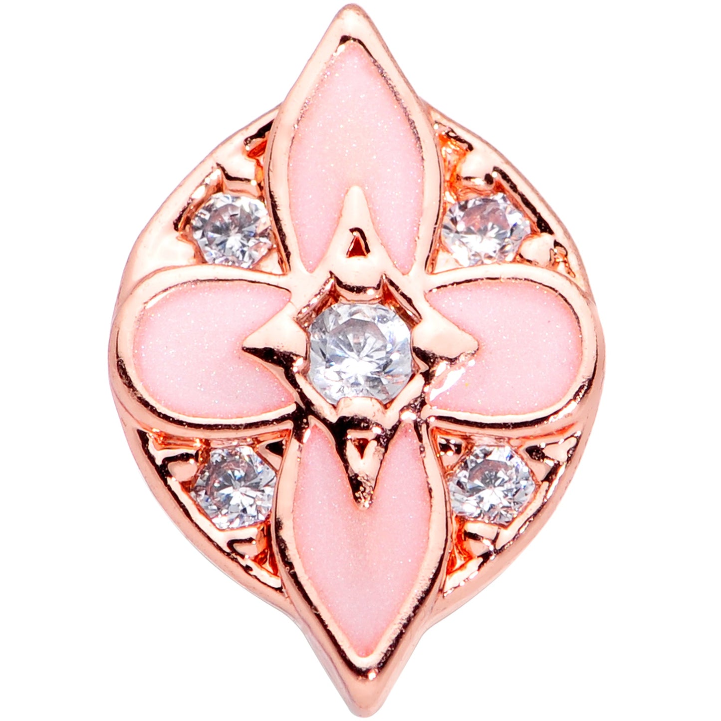 20 Gauge 1/4 Clear Gem Rose Gold Tone Pink Cross Nose Bone