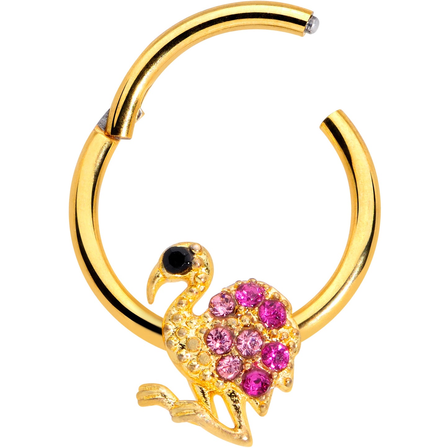 16 Gauge 3/8 Pink Gem Gold Tone Fashion Flamingo Hinged Segment Ring