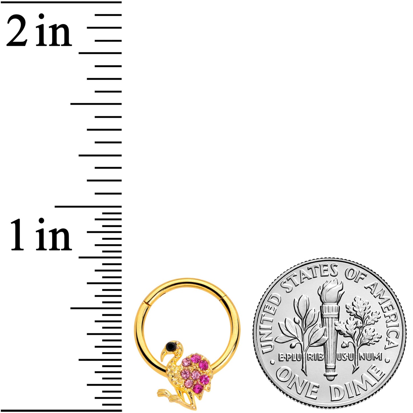 16 Gauge 3/8 Pink Gem Gold Tone Fashion Flamingo Hinged Segment Ring