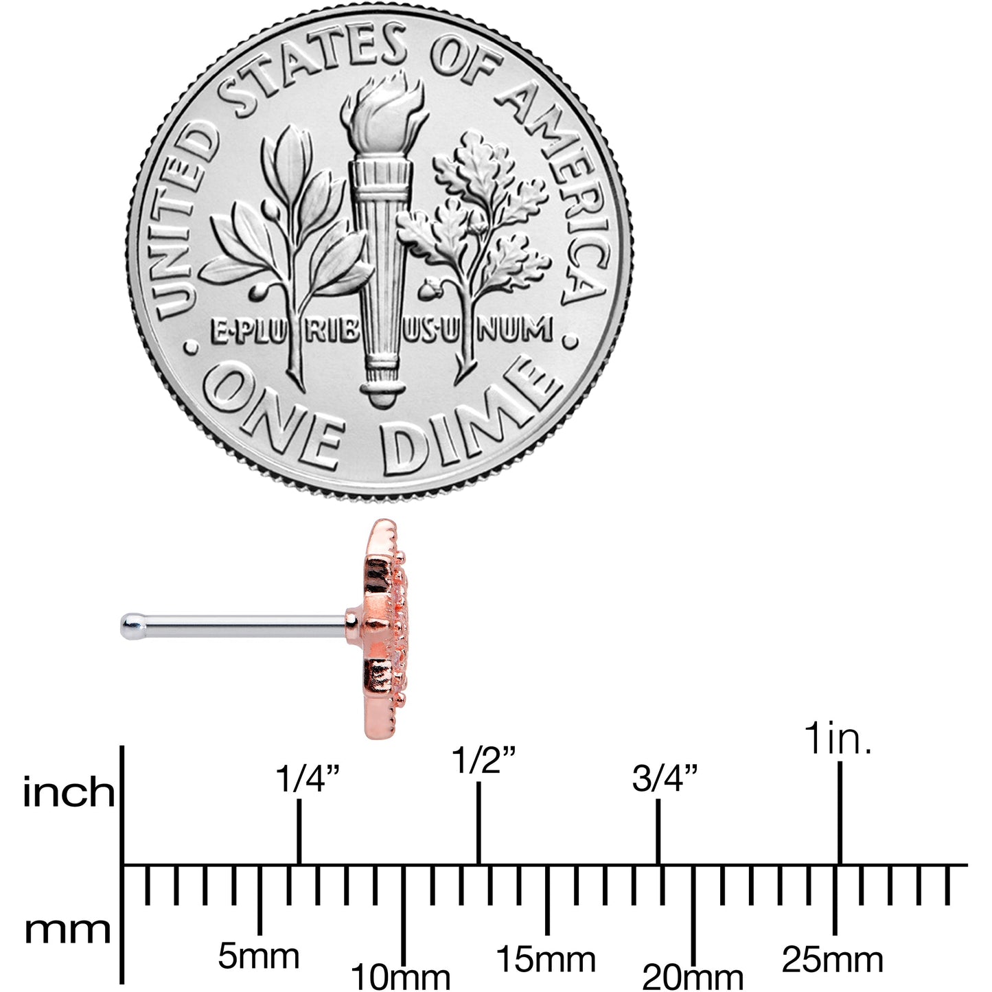 20 Gauge 1/4 Green Gem Rose Gold Tone Evening Star Nose Bone