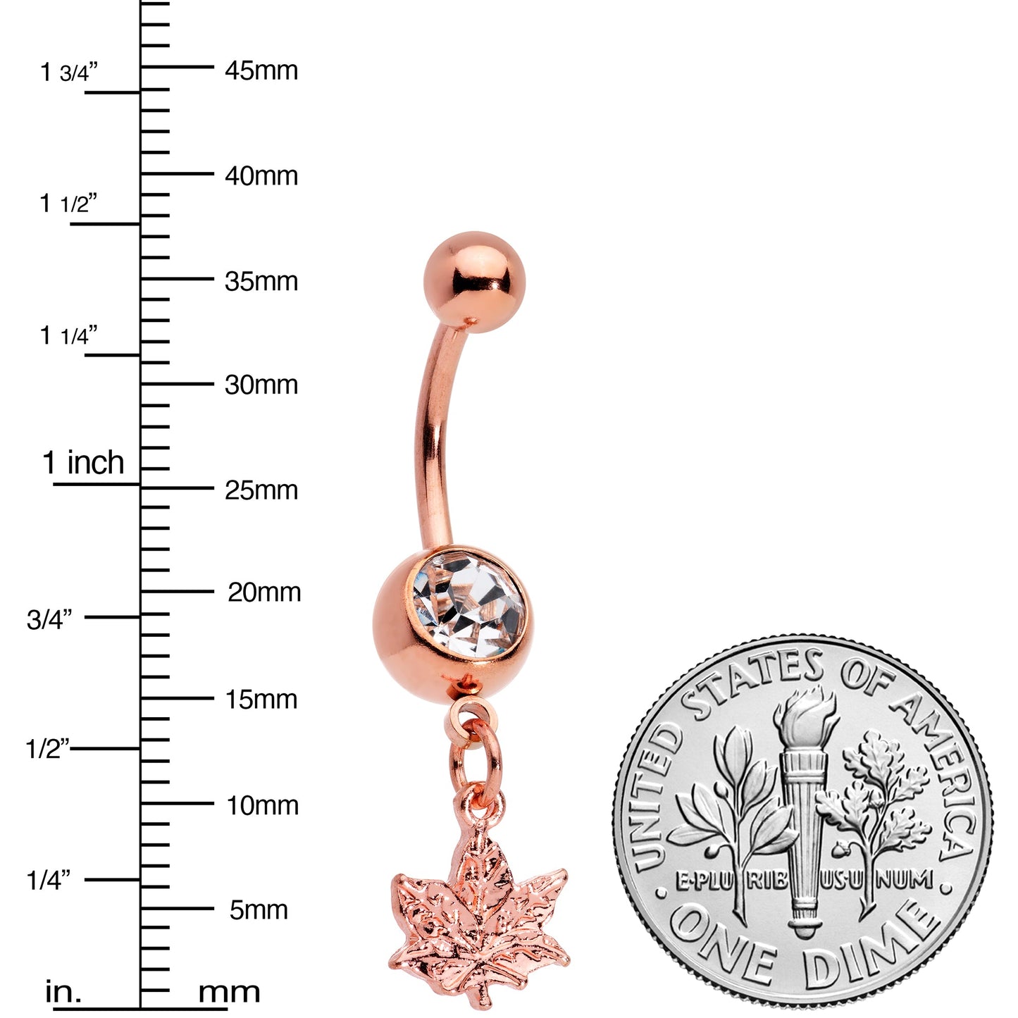 Clear Gem Rose Gold Tone Pot Leaf Dangle Belly Ring