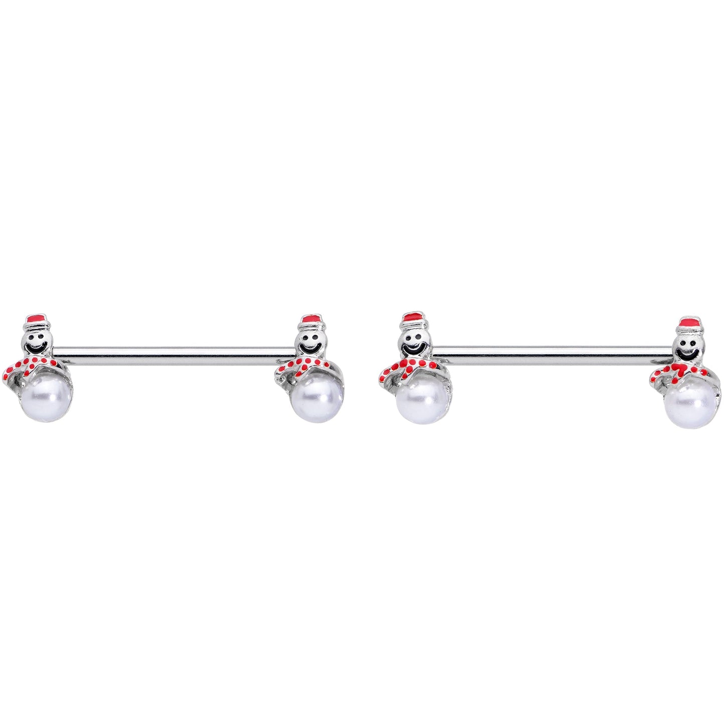 14 Gauge 5/8 Pearlescent Orb Snowman Christmas Barbell Nipple Ring Set